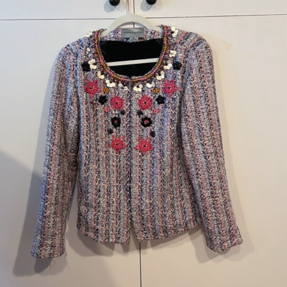 Anthropologie Embellished Tweed Blazer Floral
Beaded Jacket Boho chic - Picture 9 of 10